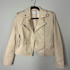 Nine West Cream Faux Leather Moto Jacket – Size XS